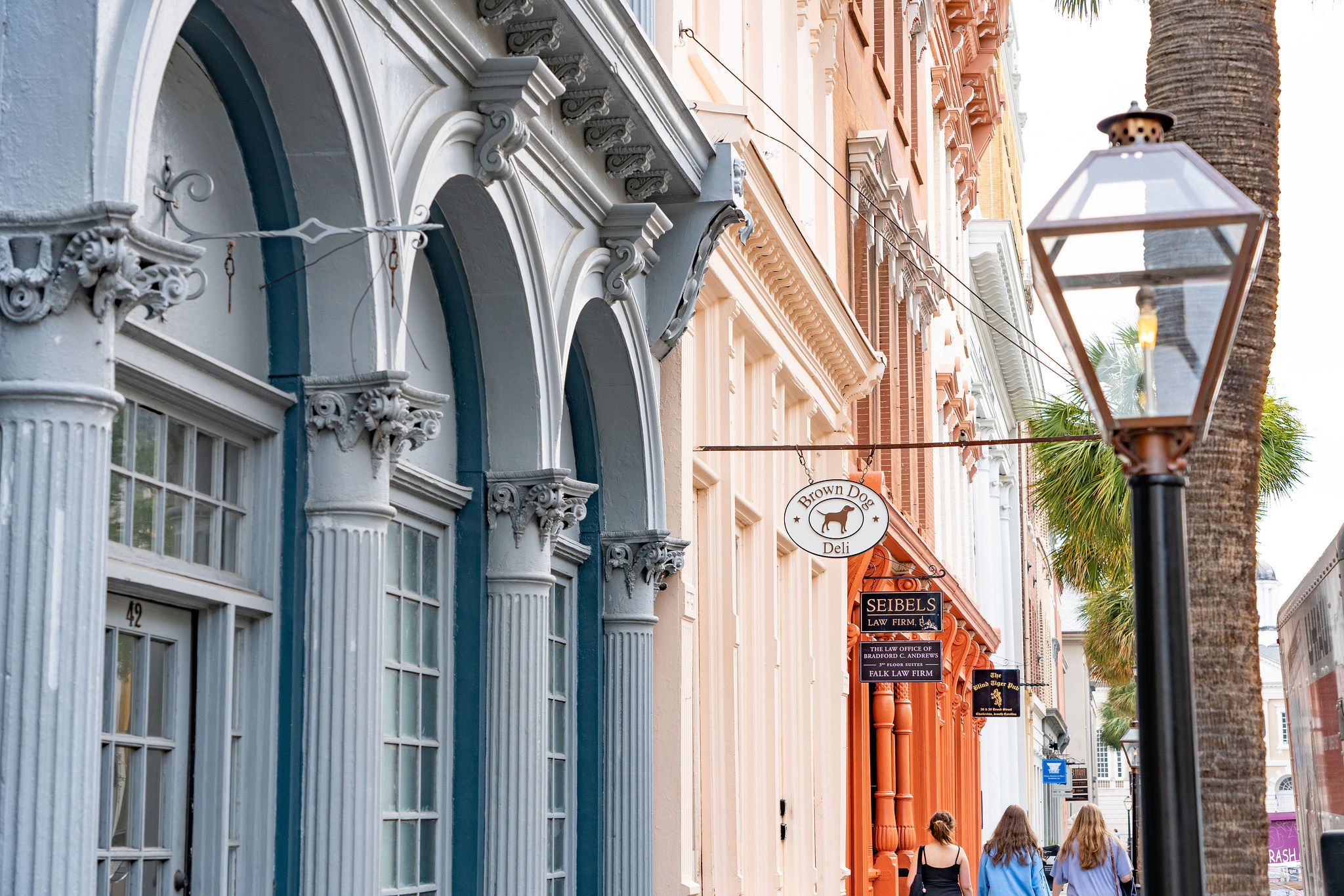 The restaurants and art galleries along Broad Street in downtown Charleston SC