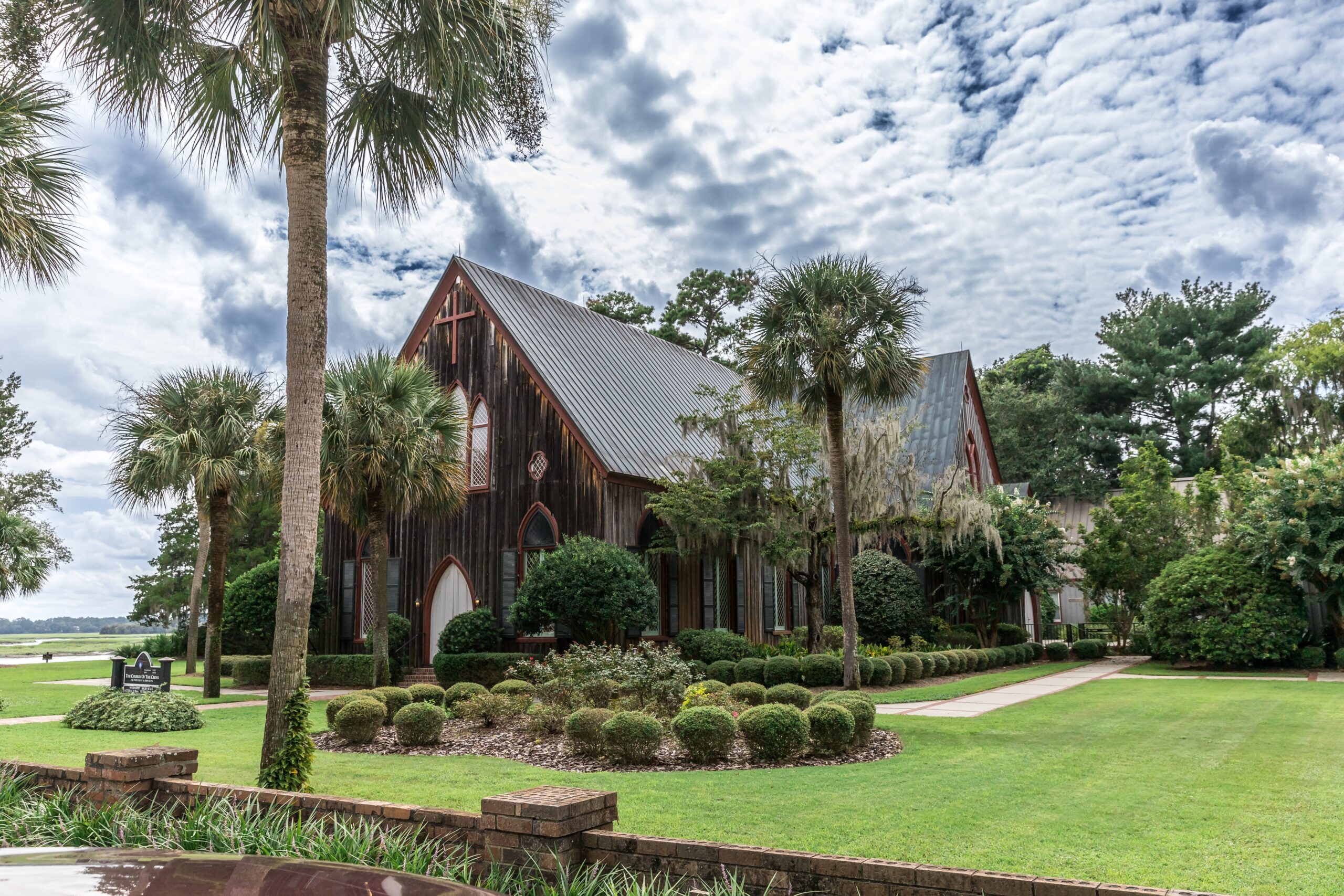 exterior view of the historically significant The Church of the Cross in Bluffton SC